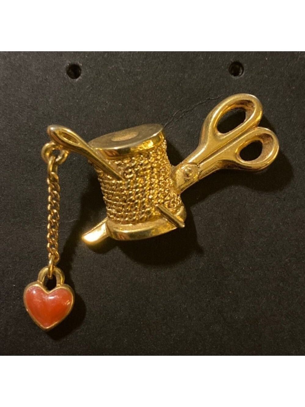 AVON Sewing Lapel Pin Needle & Thread Dangling Heart EUC